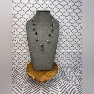 Vintage tiger's eye quartz necklace: silver-plated metal,  bohemian style